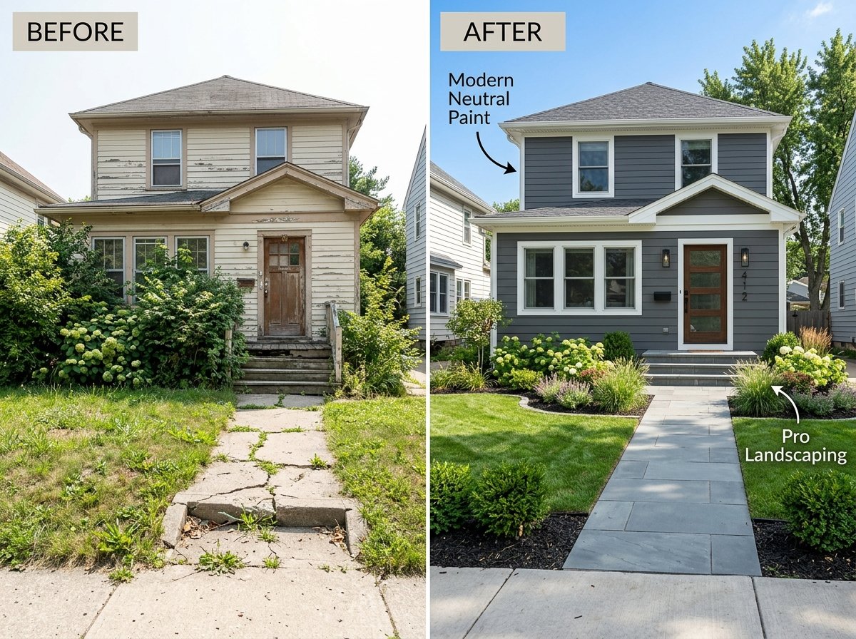 House exterior before and after curb appeal improvements