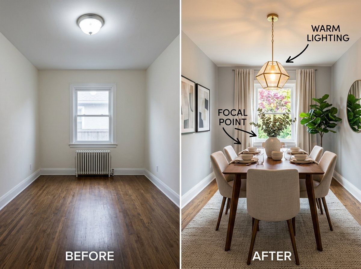 Dining room before and after staging comparison