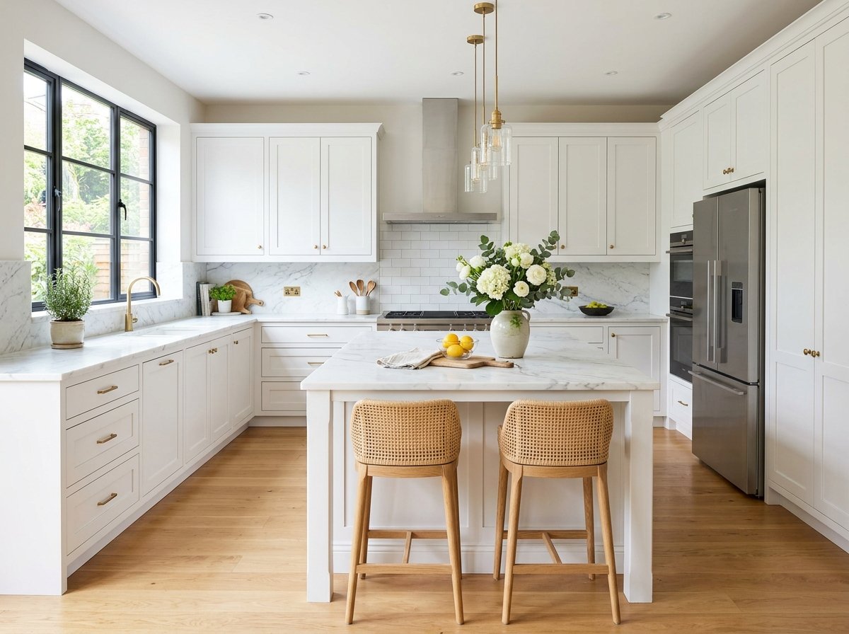 Staged modern white kitchen